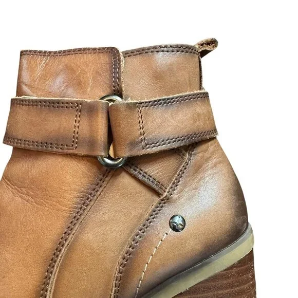 Pikolinos Leather Ankle Boots Cognac Brown Block Heel Zip Strap Detail Size 39 - Picture 6 of 12